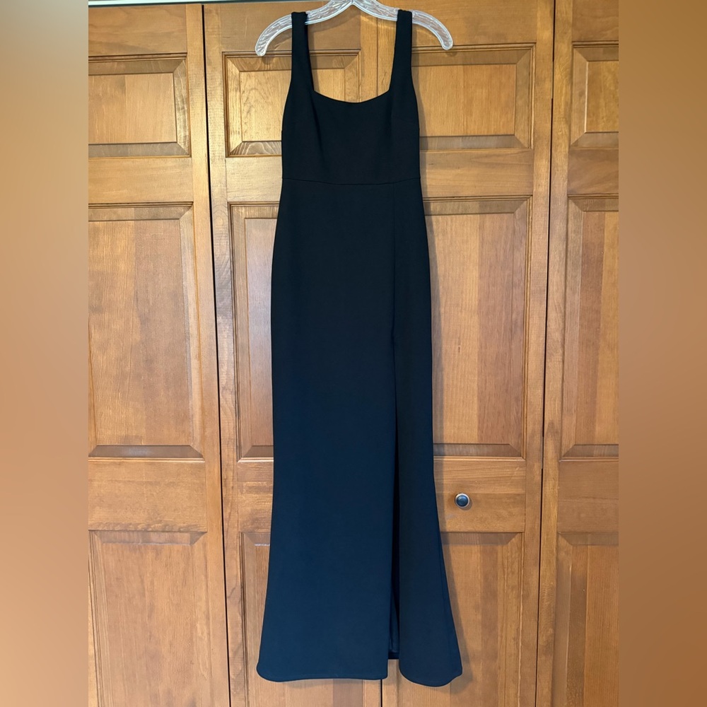 BHLDN Blake Square-Neck Stretch Crepe Maxi Dress- Black